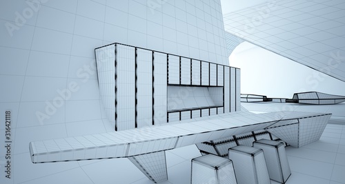 Abstract architectural white interior of a minimalist house. 3D illustration and rendering.