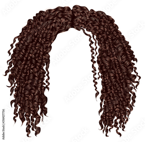 trendy curly disheveled african Brown hair  .  realistic  3d . fashion beauty style . unisex women  men.afro