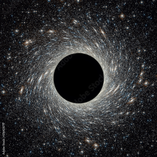 Black hole in universe, wormhole and stars in outer space. Galaxy center with big black hole in deep cosmos. photo