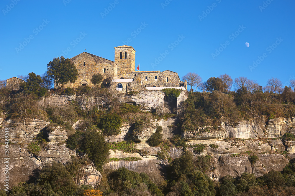 Exterior View of the 11th Century Romanesque style Benedictine Monastery of Sant Pere de Casserres, Catalonia