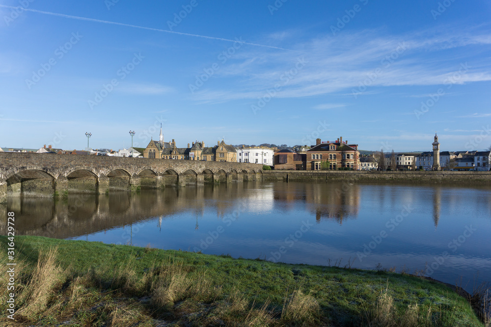 Barnstaple medieval Long Bridge built in the 13th Century spanning the River Taw in North Devon
