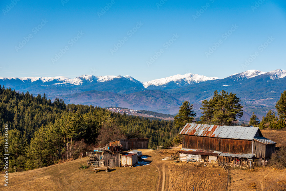 Snowy Rila mountain peaks. Photography from Rhodopes mountains 