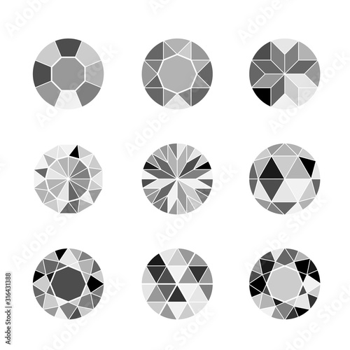 Gems isolated on white background. Vector jewels or precious diamonds gem set. Brilliant shapes.