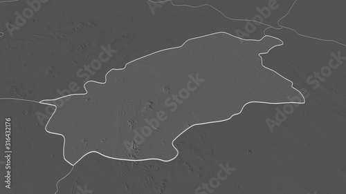 Al Quassim, region with its capital, zoomed and extruded on the bilevel map of Saudi Arabia in the conformal Stereographic projection. Animation 3D photo