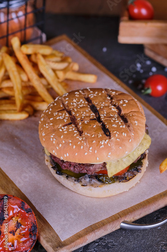 burger and french fries