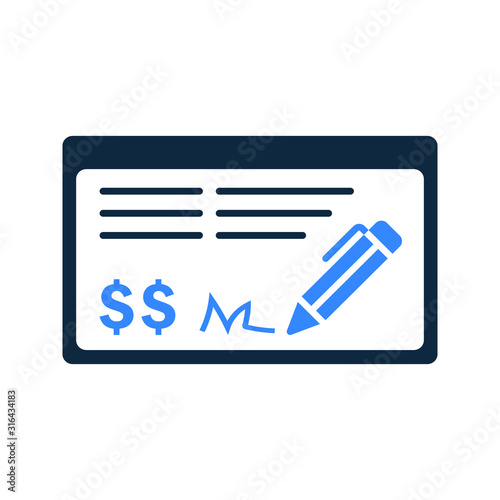 Bank check, payment icon design