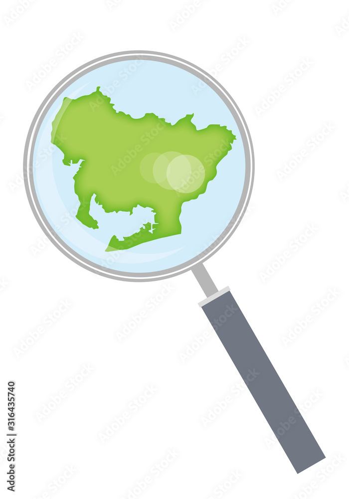 虫眼鏡と都道府県別の日本地図のイラスト 愛知県 47都道府県別データ グラフィック素材 Stock Vector Adobe Stock
