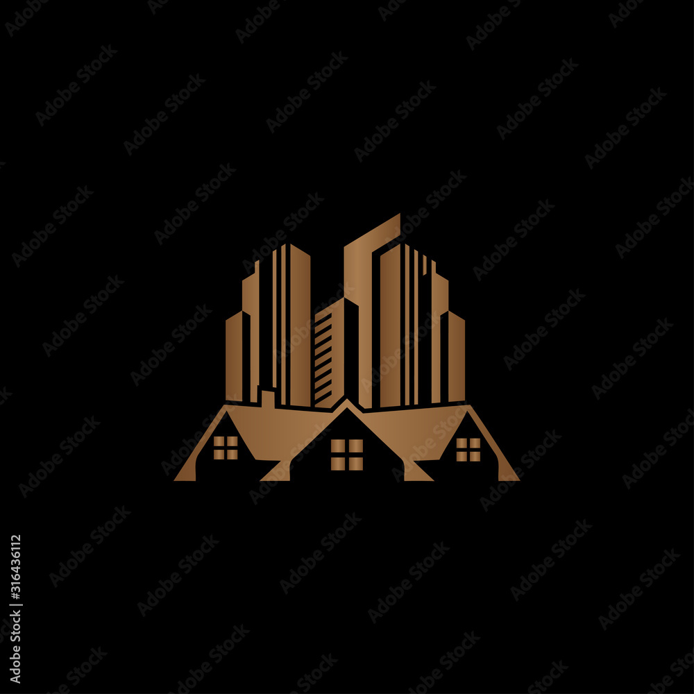Creative abstract Real estate golden logo design Creative abstract Real estate golden logo design