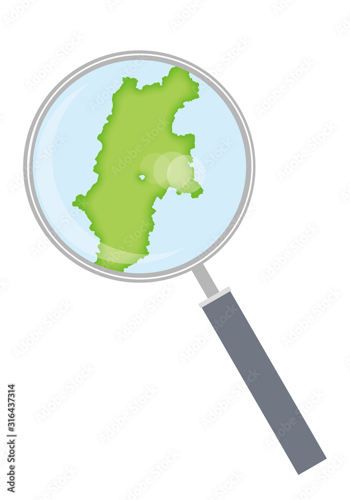 虫眼鏡と都道府県別の日本地図のイラスト 長野県 47都道府県別データ グラフィック素材 Stock Vector Adobe Stock