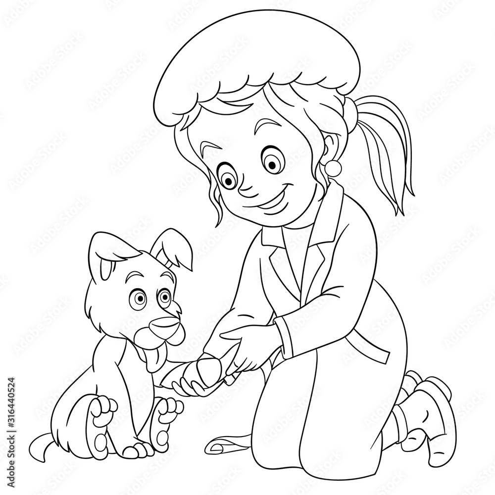 Little Girl With Dog Coloring Page