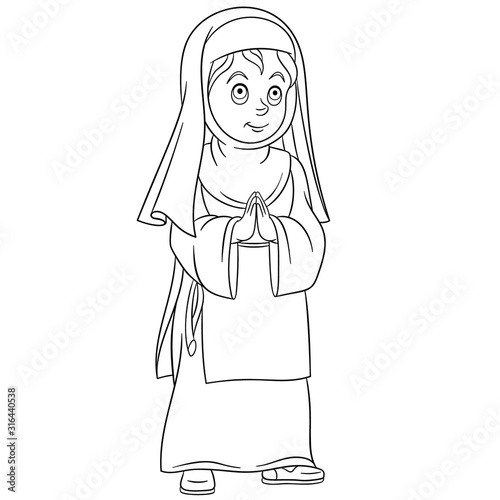 coloring page with nun girl praying