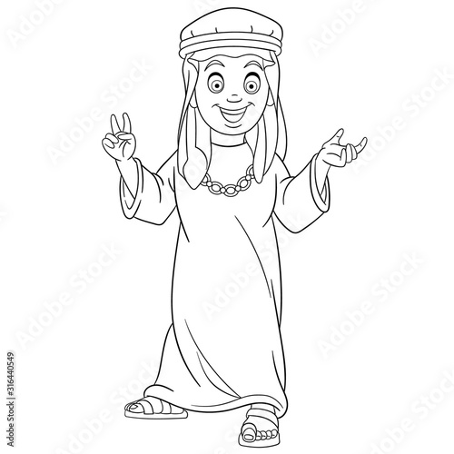 coloring page with arabian boy