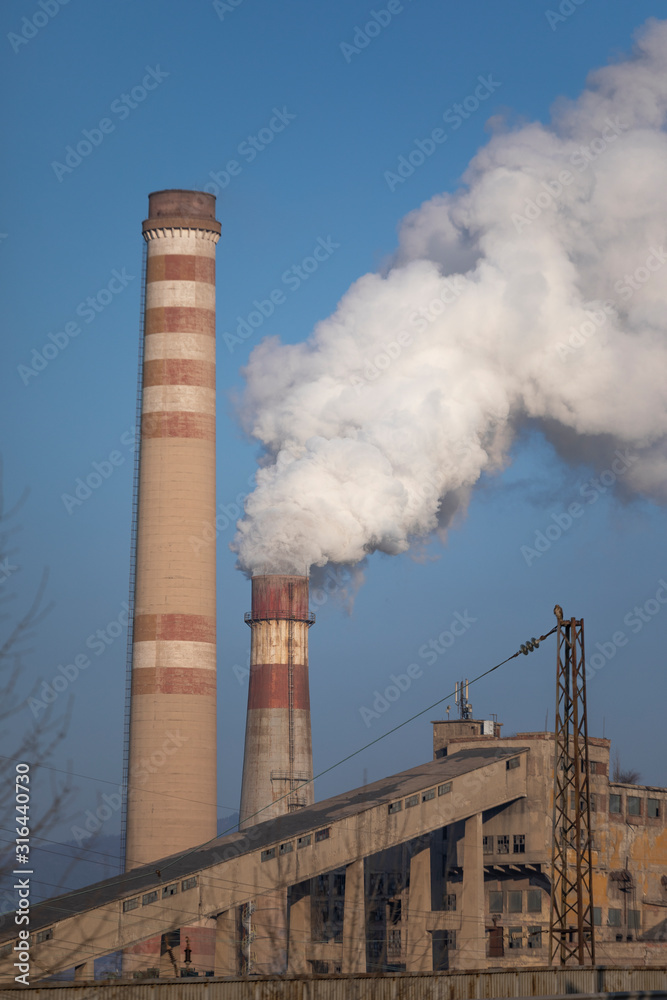 Smoking chimney and electric pole, Smoking chimney and electric pole,