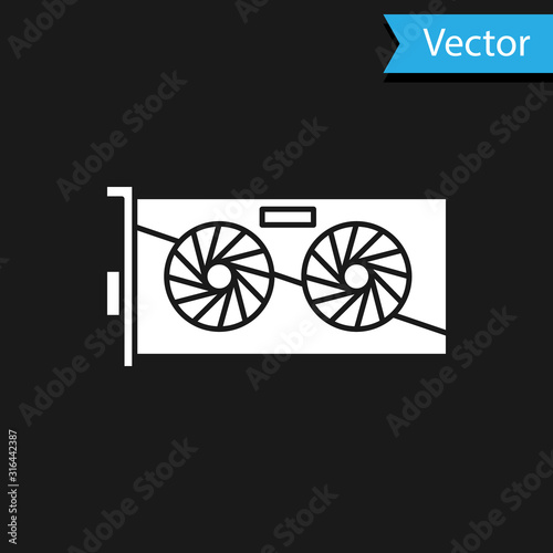 White Video graphic card icon isolated on black background. Vector Illustration