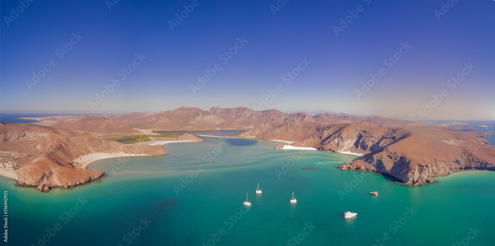 Drone aerial Panorama of Balandra Beach Baja California/Mexico
