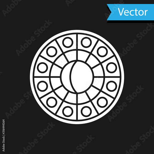 White Astrology horoscope circle with zodiac icon isolated on black background. Vector Illustration