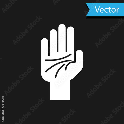 White Palmistry of the hand icon isolated on black background. Vector Illustration