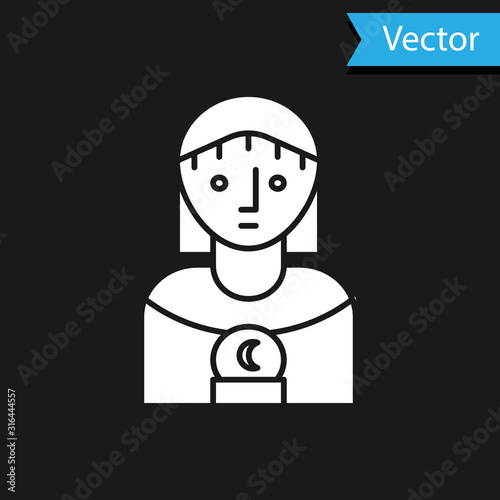 White Astrology woman icon isolated on black background. Vector Illustration