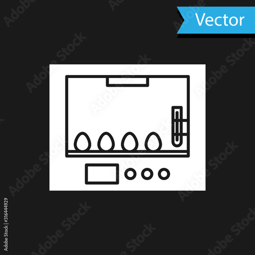 White Incubator for eggs icon isolated on black background. Vector Illustration