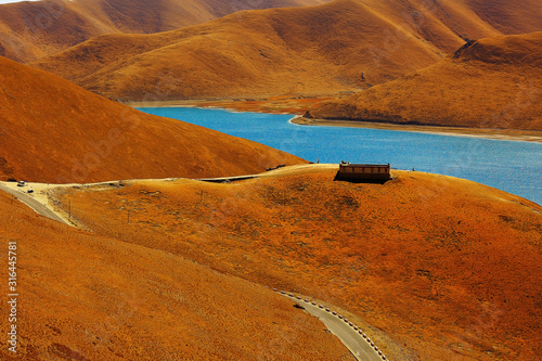 sacred lake in tibet landscape photo