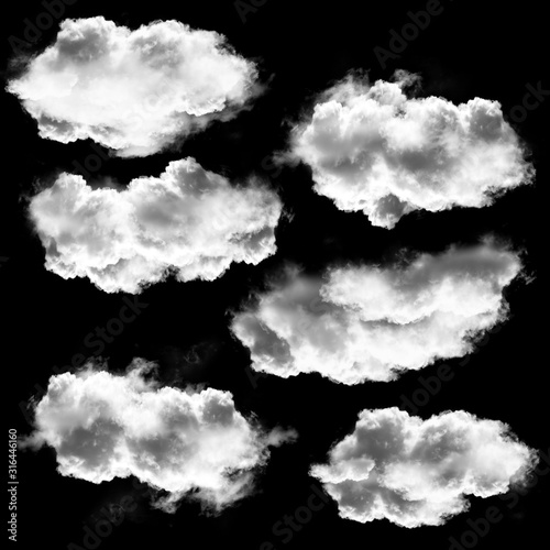 Big cloud collection isolated over black background