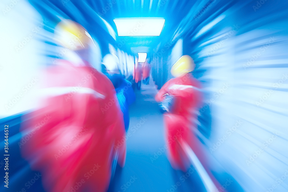 Obraz premium technological background workers in motion in the factory blurred