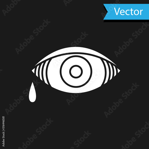 White Reddish eye due to viral, bacterial or allergic conjunctivitis icon isolated on black background. Vector Illustration