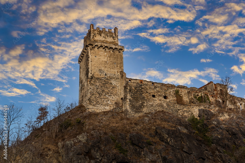 Imposing medieval castle ruins in Weitenegg.  Wachau valley, Austria.