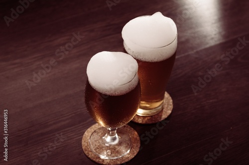 Golden cold beer glass foam...