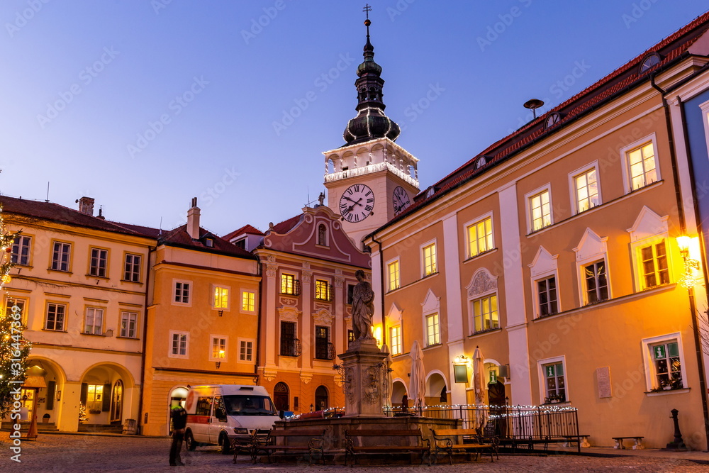 Fototapeta premium Night square in Mikulov, South Moravia, Czech Republic.