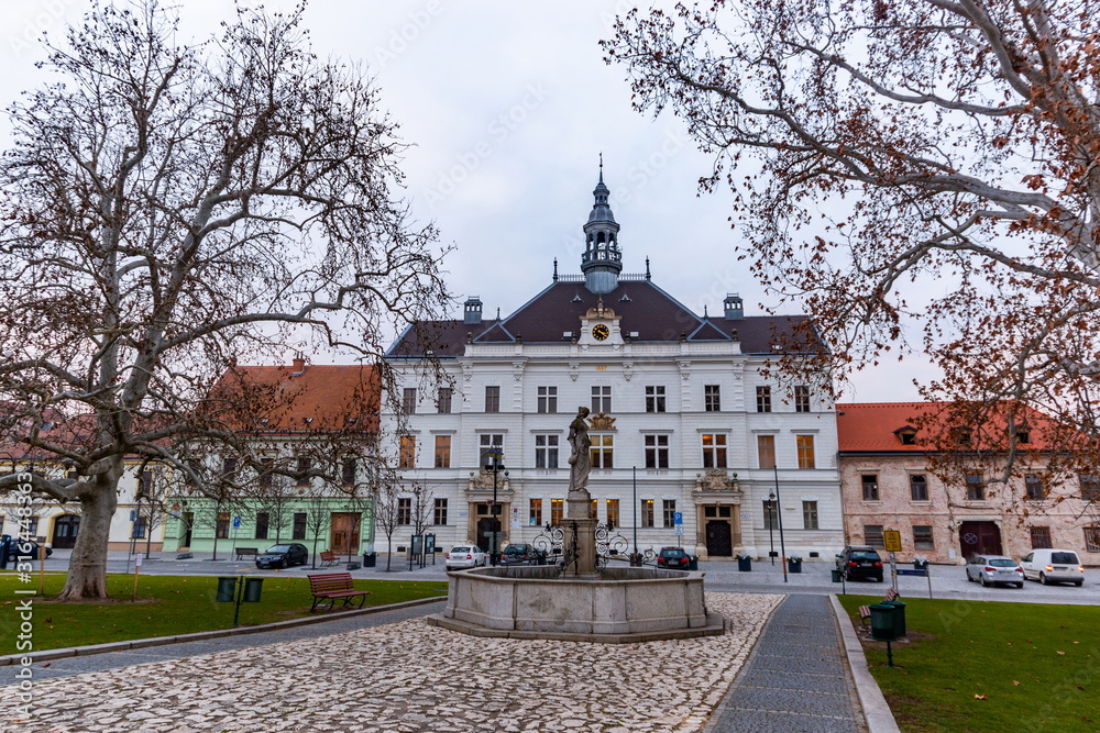 View at the city hall of Valtice. South Moravian region, Czech republic, Europe.