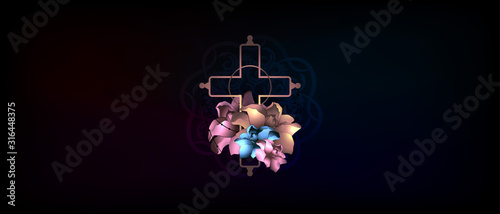 Vector illustration concept of the end of life death. Candles are burning and flowers are lying by the candles. Christian religion rite.
