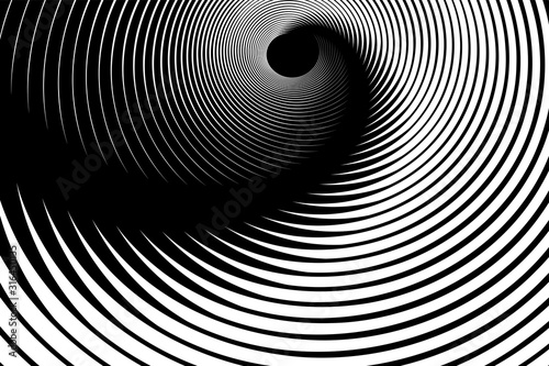 Illusion of spiral swirl movement. Abstract op art design.