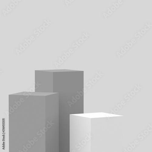 3d gray white cubes square podium minimal studio background. Abstract 3d geometric shape object illustration render. Display for cosmetic perfume fashion product. © Mama pig