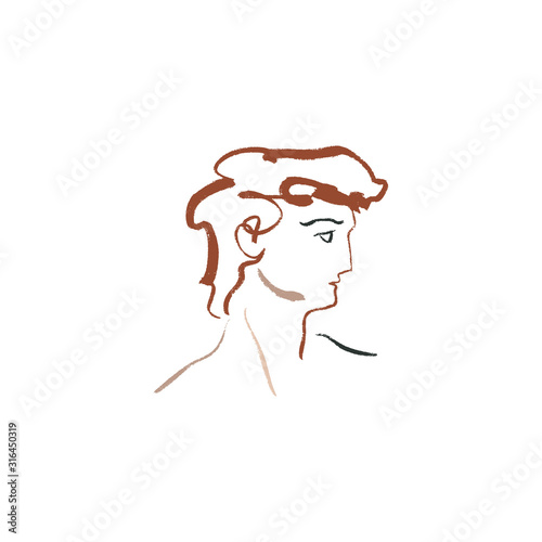 Antique Young Man Statue Head Sketch Line Illustration Minimalism Vector