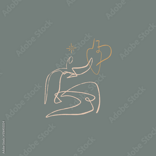 Greek Woman Line Drawing Modern Abstract Linear Ink Brush Art Contemporary Continuous Cubism Painting Fashion Vector Illustration