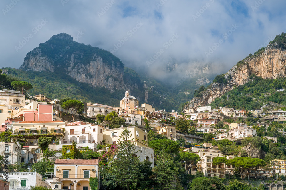 Colorful Positano village - popular toristic attraction. Amalfi coast, Italy.