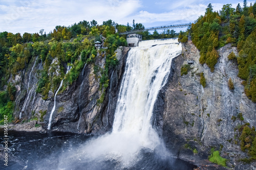 Waterfalls of Montmorency  Quebec  Canada. Front view. Nature concept.