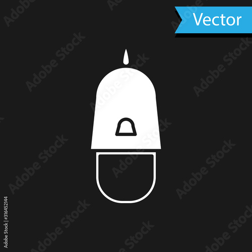 White Police cap with cockade icon isolated on black background. Police hat sign. Vector Illustration