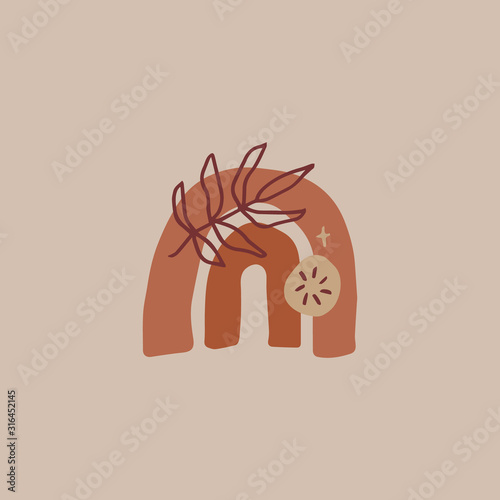 Modern abstract floral art and shapes vector. Pastel scandinavian colors palette