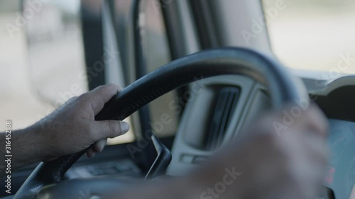 Driving Truck Steering Wheel Close Up Slow Motion