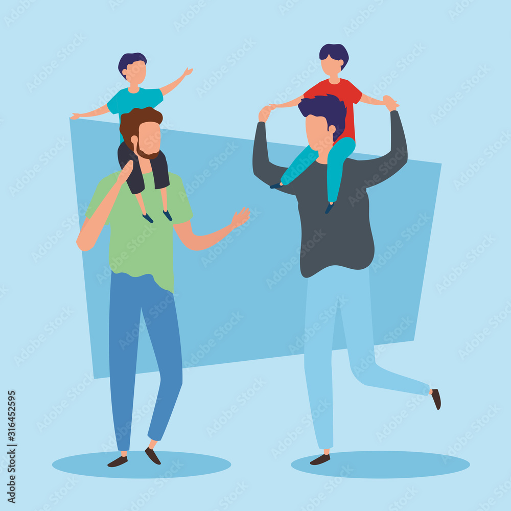 Fototapeta premium parents carrying sons on shoulders vector illustration design