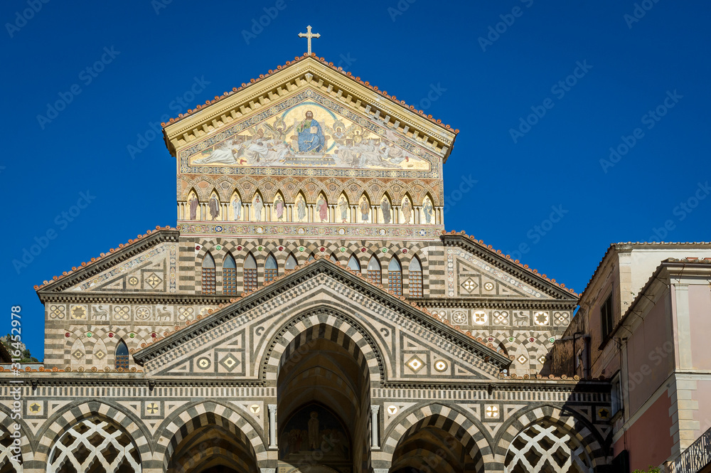 Cattedrale di Sant Andrea close up view. Duomo Amalfi, Italy.