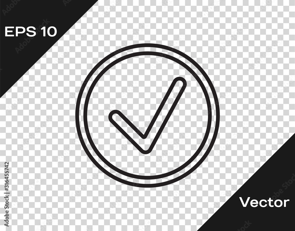 Black line Check mark in circle icon isolated on transparent background ...