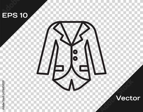 Black line Blazer or jacket icon isolated on transparent background. Vector Illustration