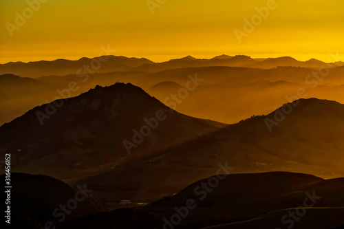 Silhouetted Layers of Mountains at Sunset