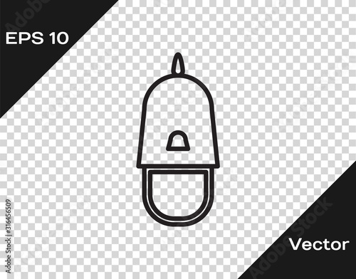 Black line Police cap with cockade icon isolated on transparent background. Police hat sign. Vector Illustration
