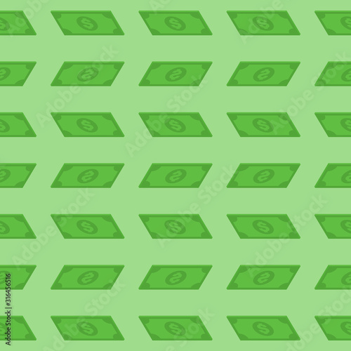 Money bills on green pattern background