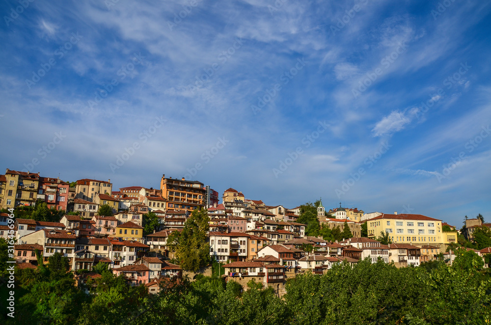 Beautiful view of colorful houses in the old town on a summer day, Veliko Tarnovo, Bulgaria