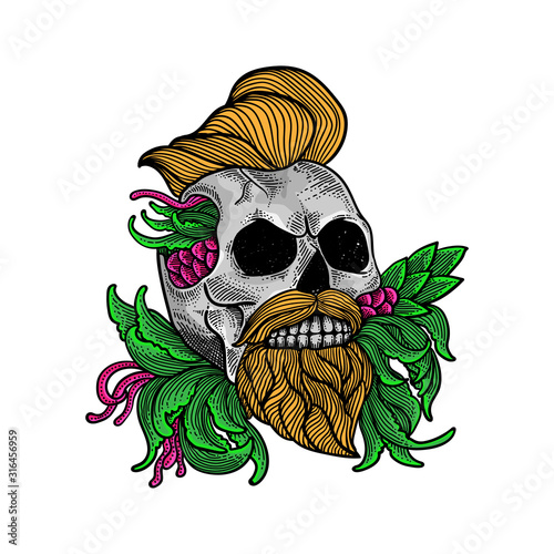 awesome illustration vector of  skull ornament style artwork, can be use tattoo, t shirt design, poster, background, wallpaper,decoration.